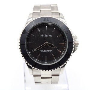 Maestro Dive Master Watch Mens Silver Tone Stainless Steel Big Dial Face